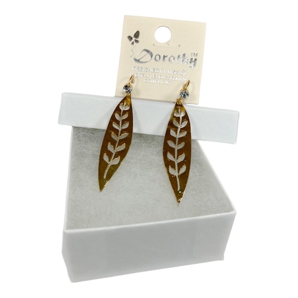 Gold Leaf Dangle Earrings - Picture 3 of 5